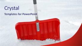  Presentation with snow shovel - Theme having red shovel for snow removal background and a sky blue colored foreground
