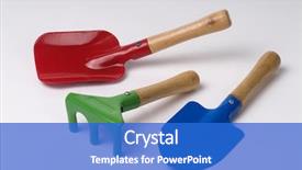  Presentation with kids garden - Cool new PPT theme with red shovel green rake and blue spade kids garden tools backdrop and a cobalt blue colored foreground