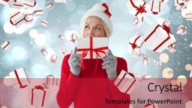  Presentation with white pigeon against the blue - Amazing PPT theme having red silver - happy festive blonde with gift backdrop and a  colored foreground