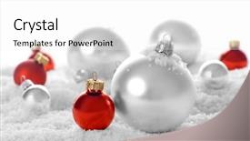  Presentation with silver christmas - PPT layouts enhanced with red silver - snow baubles christmas ornaments background and a white colored foreground