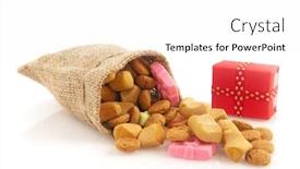  Presentation with sinterklaas - Colorful presentation theme enhanced with red sinterklaas present with pepernoten isolated over white backdrop and a white colored foreground