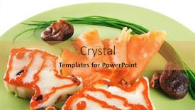  Presentation with green plate - Colorful presentation theme enhanced with red smoked salmon with mash served on green plate backdrop and a gold colored foreground