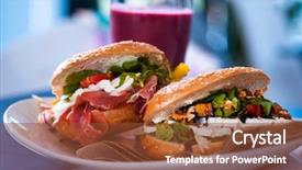  Presentation with brunch breakfast buffet healthy continental - PPT theme featuring red smoothie with a magazine background and a tawny brown colored foreground