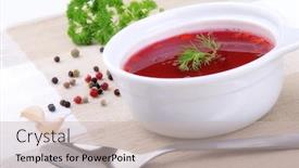  Presentation with soup - Colorful theme enhanced with red soup with herbs spice backdrop and a soft green colored foreground
