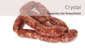  Presentation with chorizo - Slides with red spanish chorizo on a white background background and a soft green colored foreground