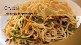  Presentation with noodles - Colorful PPT layouts enhanced with red-spicy-cold-noodles backdrop and a gold colored foreground