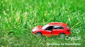  Presentation with sports car - Audience pleasing presentation design consisting of red sports - small car model over green backdrop and a tawny brown colored foreground