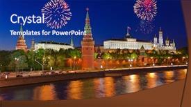  Presentation with firework - Presentation theme with red square - firework over kremlin in moscow background and a navy blue colored foreground