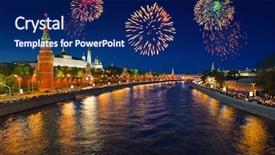  Presentation with firework - Theme having red square - firework over kremlin in moscow background and a navy blue colored foreground
