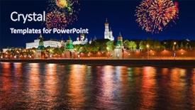  Presentation with firework - Audience pleasing slide deck consisting of red square - firework over kremlin in moscow backdrop and a navy blue colored foreground