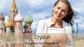  Presentation with tourist - Beautiful PPT layouts featuring red square - young beautiful girl holding backdrop and a coral colored foreground