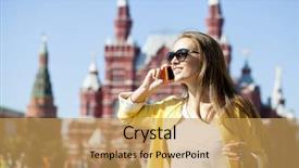  Presentation with usa and russia - PPT theme featuring red square - young beautiful woman in moscow background and a yellow colored foreground