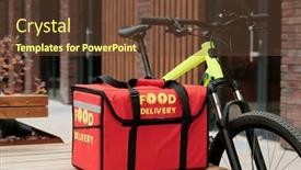  Presentation with courier bag - Presentation design enhanced with red-square-bag-with-food background and a tawny brown colored foreground