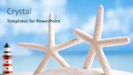  Presentation with starfish - Slides enhanced with red starfish with ocean beach sky and seascape shallow dof background and a light blue colored foreground
