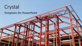  Presentation with steel building - Audience pleasing presentation consisting of red steel building construction framework backdrop and a light blue colored foreground