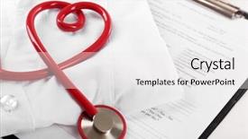  Presentation with red medical - Colorful slide set enhanced with red stethoscope medical record and uniform close up backdrop and a white colored foreground