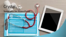  Presentation with red medical - Audience pleasing PPT theme consisting of red stethoscope with medical record backdrop and a  colored foreground