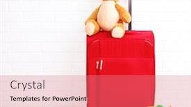  Presentation with red brick wall - Colorful slide set enhanced with red suitcase with teddy bear and child toys on white brick wall background backdrop and a coral colored foreground