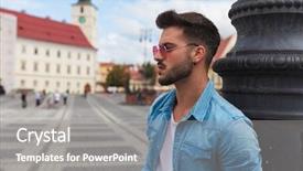  Presentation with healthy workplace full length side view - PPT layouts featuring red sunglasses standing near lighting background and a gray colored foreground