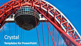  Presentation with construction red - Audience pleasing PPT theme consisting of red suspended bridge construction in moscow russia backdrop and a teal colored foreground