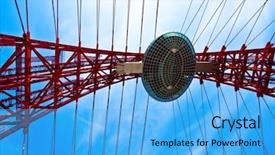  Presentation with construction red - Presentation theme enhanced with red suspended bridge construction in the middle of image background and a light blue colored foreground