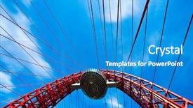  Presentation with construction red - Presentation design consisting of red suspended bridge construction in moscow russia background and a teal colored foreground