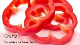  Presentation with pepper - Beautiful theme featuring red sweet bell pepper slices isolated on white background cutout backdrop and a red colored foreground