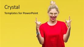  Presentation with red star - PPT theme featuring red t-shirt and glasses background and a yellow colored foreground