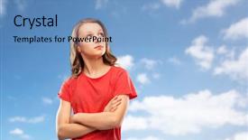  Presentation with teenage girl - PPT layouts with red t-shirt with cross background and a teal colored foreground