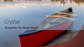  Presentation with fall lake - Beautiful PPT theme featuring red-tandem-canoe-with-wooden backdrop and a light blue colored foreground