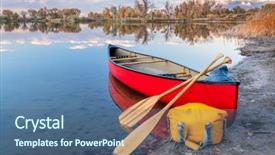  Presentation with fall lake - Cool new PPT theme with red tandem canoe backdrop and a ocean colored foreground