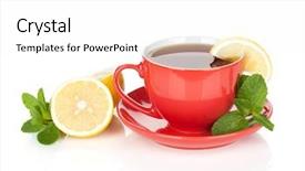  Presentation with lemon - PPT layouts having red tea cup with lemon and mint isolated on white background background and a white colored foreground