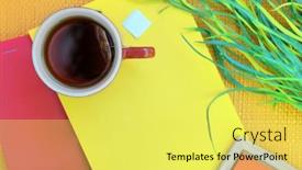  Presentation with bright yellow - Presentation design consisting of red-tea-mug-mockup-flat background and a yellow colored foreground