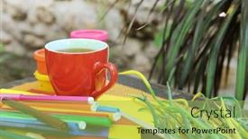  Presentation with tea - Colorful slide set enhanced with red-tea-mug-mockup-outdoor backdrop and a yellow colored foreground