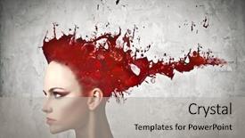  Presentation with woman in pain - PPT layouts having red tear drops - beautiful woman with paint instead background and a light gray colored foreground