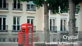  Presentation with red telephone - PPT layouts featuring red telephone booth and mail box in street in london as the famous icons background and a gray colored foreground