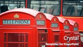  Presentation with red telephone - PPT theme featuring red telephone box in street with historical architecture in london background and a crimson colored foreground