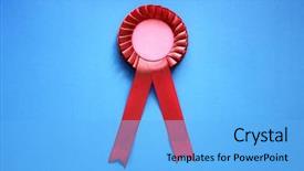  Presentation with award - Slides featuring red textile award rosette background and a light blue colored foreground