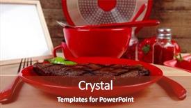  Presentation with ground beef - Presentation enhanced with red theme lunch fresh grilled background and a tawny brown colored foreground