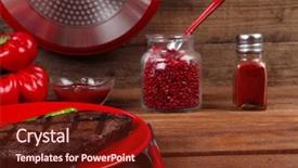  Presentation with ground beef - Slides enhanced with red theme lunch fresh grilled background and a tawny brown colored foreground