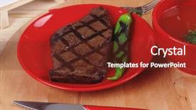  Presentation with tomato ketchup - Slides enhanced with red theme lunch fresh grilled background and a  colored foreground