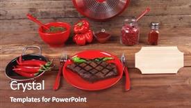  Presentation with ground beef - Slide deck featuring red theme lunch fresh grilled background and a  colored foreground