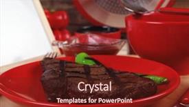  Presentation with ground beef - Colorful slide set enhanced with red theme lunch fresh grilled backdrop and a  colored foreground