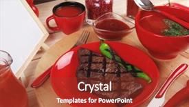  Presentation with tomato ketchup - Audience pleasing PPT layouts consisting of red theme lunch fresh grilled backdrop and a tawny brown colored foreground