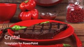  Presentation with tomato ketchup - Presentation design with red theme lunch fresh grilled background and a  colored foreground