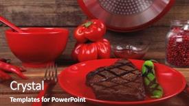  Presentation with ground beef - Beautiful slide set featuring red theme lunch fresh grilled backdrop and a  colored foreground