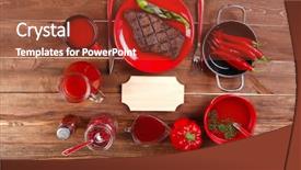  Presentation with ground beef - Colorful presentation design enhanced with red theme lunch fresh grilled backdrop and a tawny brown colored foreground