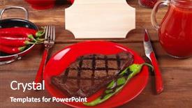  Presentation with ground beef - Audience pleasing slide set consisting of red theme lunch fresh grilled backdrop and a  colored foreground