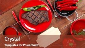  Presentation with tomato ketchup - Cool new slide deck with red theme lunch fresh grilled backdrop and a tawny brown colored foreground
