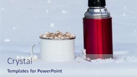  Presentation with hot chocolate - Presentation design with red-thermos-with-hot-chocolate background and a sky blue colored foreground